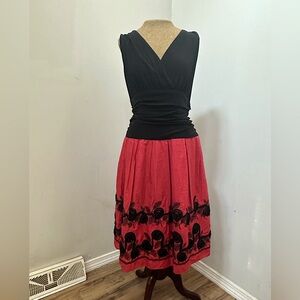 Pretty Cross Bodice Dress with Embroidery and Crinoline